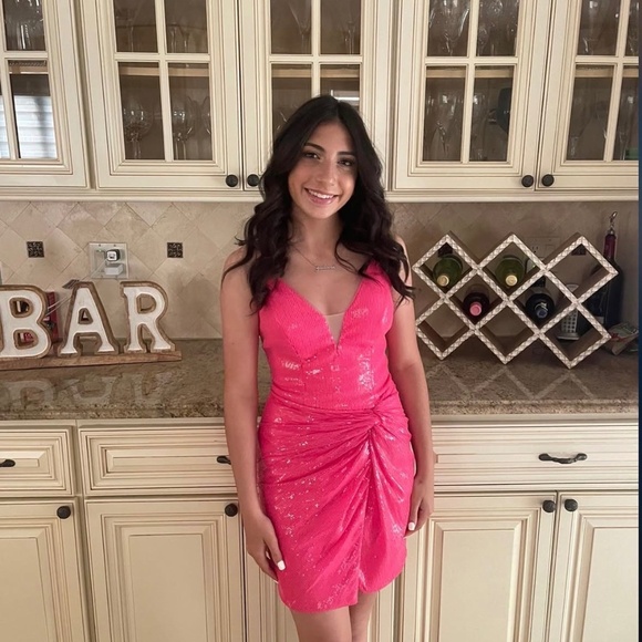 hot pink designer mini dress - Picture 1 of 3